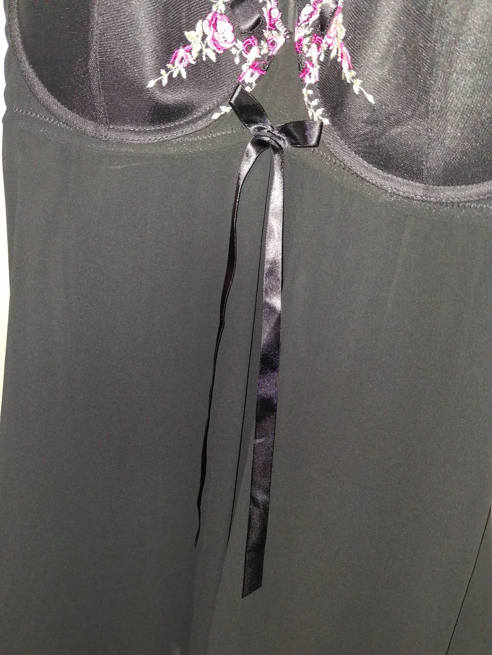 Cacique Black Chemise with Pink Floral Embroidery - Picture 3 of 8